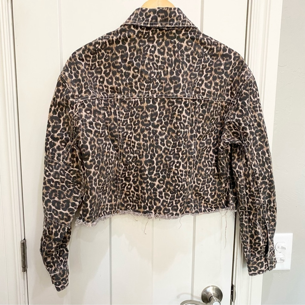 Free People animal leopard cheetah jacket with cropped cutoff hemline size xs - Picture 6 of 12